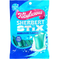 RJ's Fabulicious Sherbet Stix 180g Bag-Bubblegum