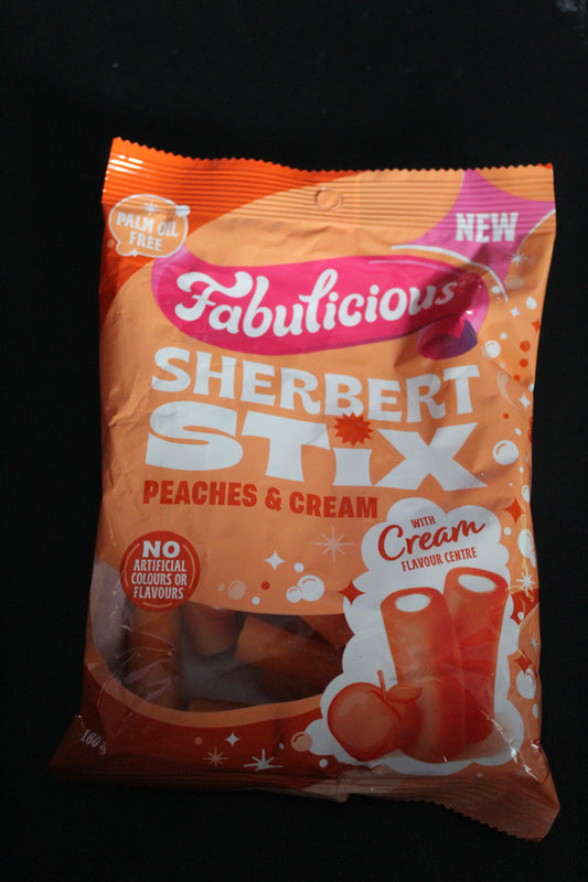 RJ's Fabulicious Sherbet Stix 180g Bag-Peaches & Cream