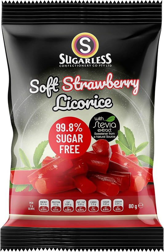 Sugarless Confectionery Soft Strawberry Licorice 80g